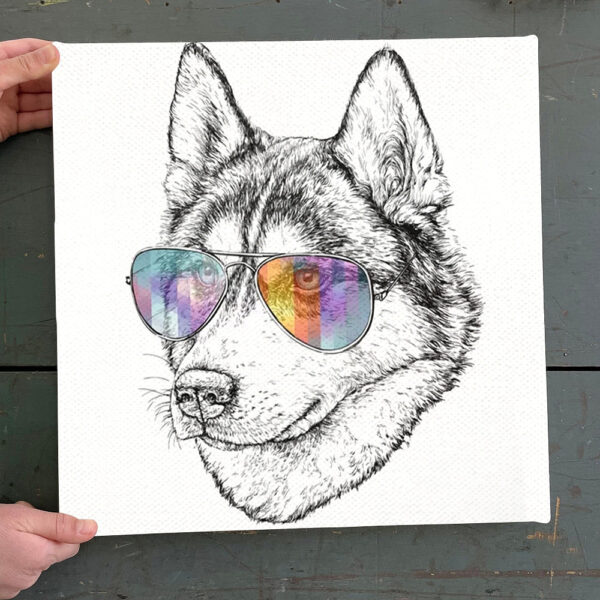 Dog Square Canvas – Husky Dog Graphic Art Print – Husky In Glasses -Canvas Print – Dog Wall Art Canvas – Furlidays