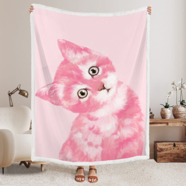 Cat Blanket For Couch – Baby Cat In Pink – Cat Throw Blanket – Cat Face Blanket – Furlidays