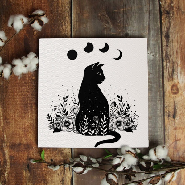 Cat Square Canvas – Cat Wall Art Canvas – Night Garden Cat – Canvas Print – Cat Canvas – Furlidays