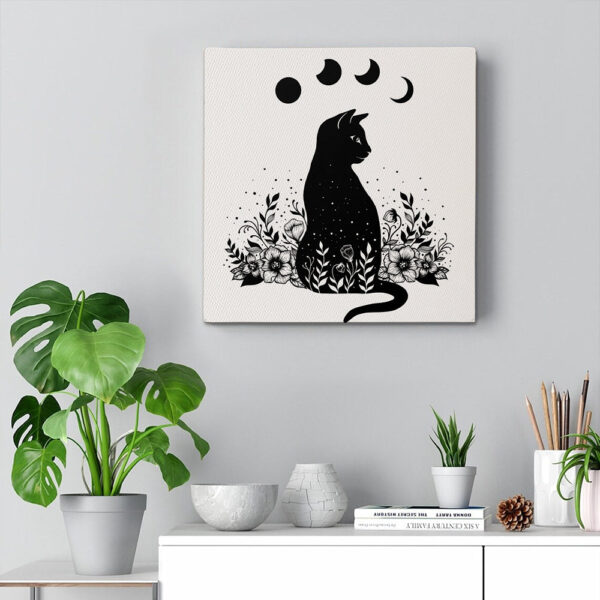 Cat Square Canvas – Cat Wall Art Canvas – Night Garden Cat – Canvas Print – Cat Canvas – Furlidays