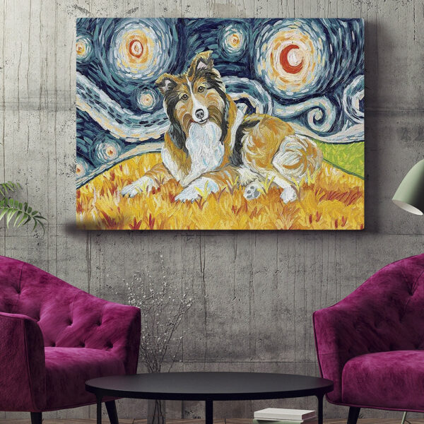 Dog Landscape Canvas – Sheltie On A Starry Night – Canvas Print – Dog Wall Art Canvas – Dog Poster Printing – Furlidays