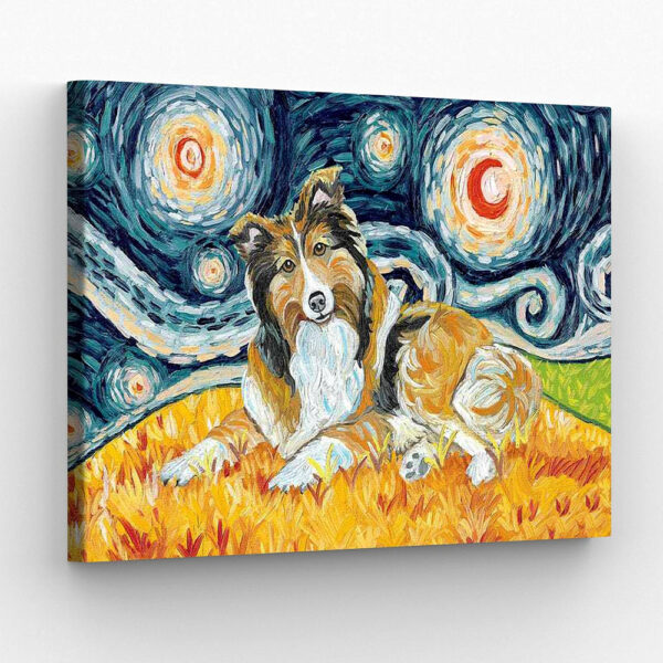 Dog Landscape Canvas – Sheltie On A Starry Night – Canvas Print – Dog Wall Art Canvas – Dog Poster Printing – Furlidays