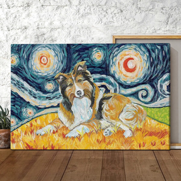 Dog Landscape Canvas – Sheltie On A Starry Night – Canvas Print – Dog Wall Art Canvas – Dog Poster Printing – Furlidays