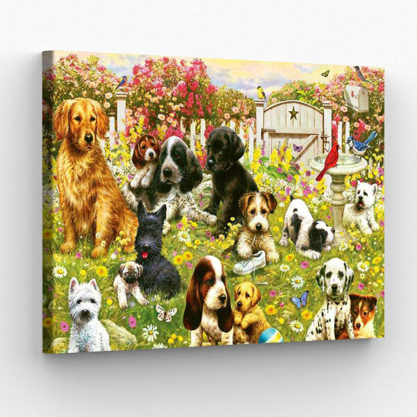 Dog Landscape Canvas – Dogie Daycare – Canvas Print – Dog Wall Art Canvas – Dog Poster Printing – Furlidays