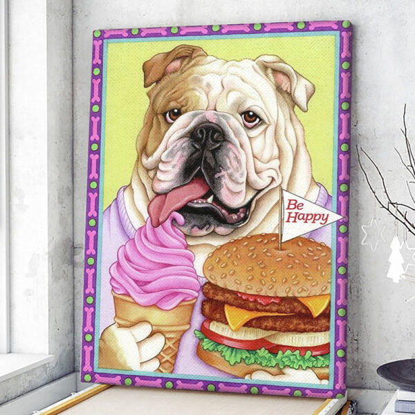 Dog Portrait Canvas – Bulldog Hamburger – Canvas Print – Dog Canvas Print – Dog Wall Art Canvas – Dog Poster Printing – Furlidays