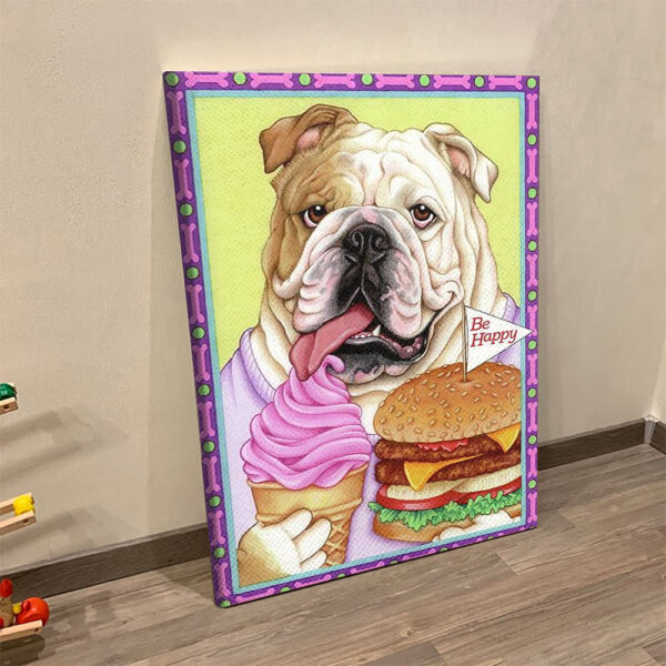 Dog Portrait Canvas – Bulldog Hamburger – Canvas Print – Dog Canvas Print – Dog Wall Art Canvas – Dog Poster Printing – Furlidays