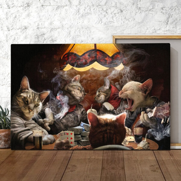 Cat Landscape Canvas – Cats Playing Poker – Canvas Wall Art – Cat Wall Art Canvas – Cat Poster Printing – Furlidays