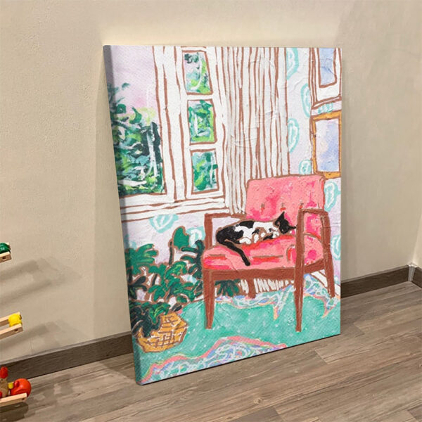 Cat Portrait Canvas – Cat Painting Posters – Little Naps – Tuxedo Cat Napping – Canvas Print – Furlidays