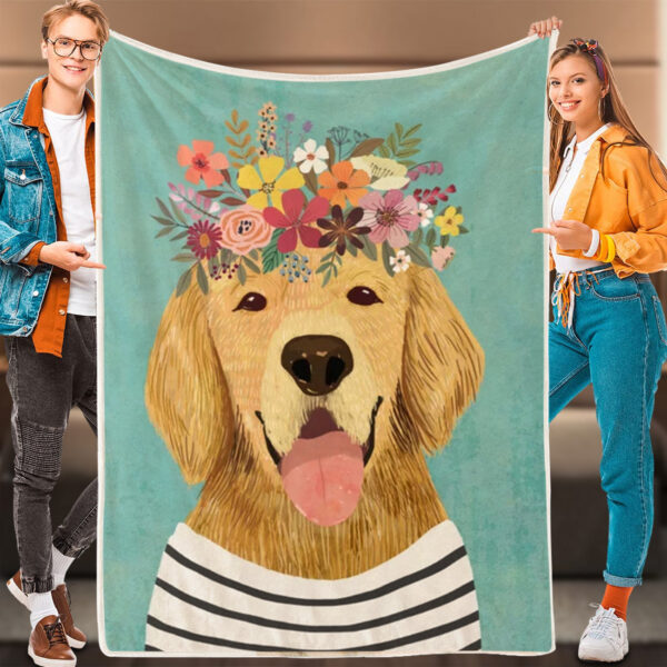 Dog Painting Blanket – Golden Retriever – Dog Blanket – Dog Blanket For Couch – Blanket With Dogs Face – Furlidays