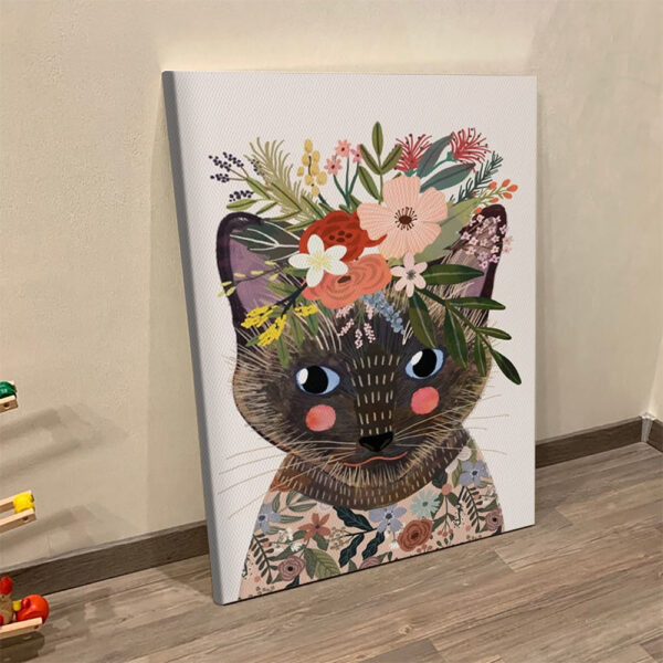 Cat Portrait Canvas – Siamese Cat With Flowers – Canvas Print – Canvas With Cats On It – Cat Canvas – Furlidays
