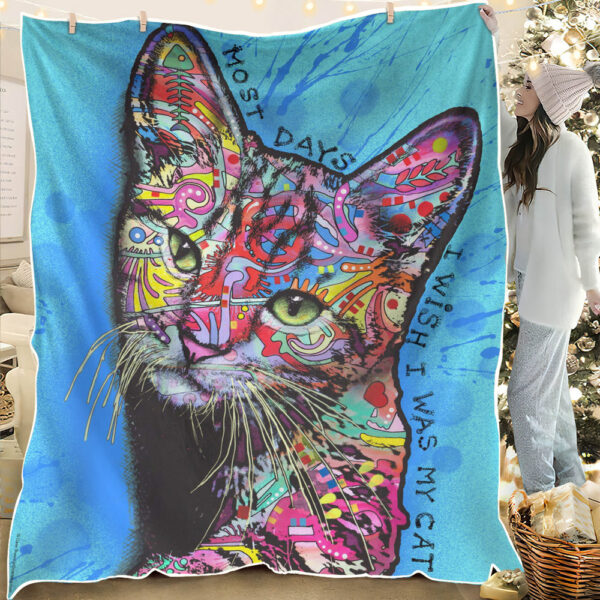 Wish I was My Cat – Fleece Throw Blanket – Blanket With Cats Face – Cat Blanket – Cat Fleece Blanket – Furlidays