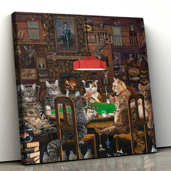 Cat Square Canvas – Cats Playing Poker – Canvas Print – Cat Canvas – Cat Wall Art Canvas – Furlidays