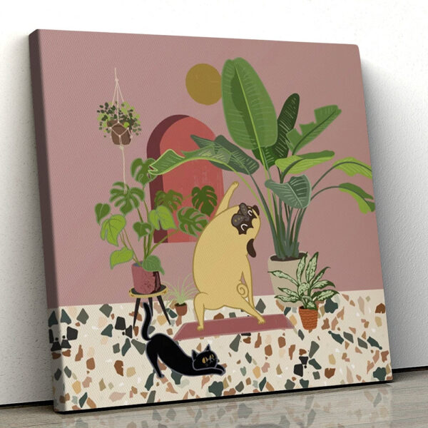 Dog Square Canvas – Pug Yoga With Plants – Dog Painting Posters -Canvas Print – Dog Canvas Print – Furlidays