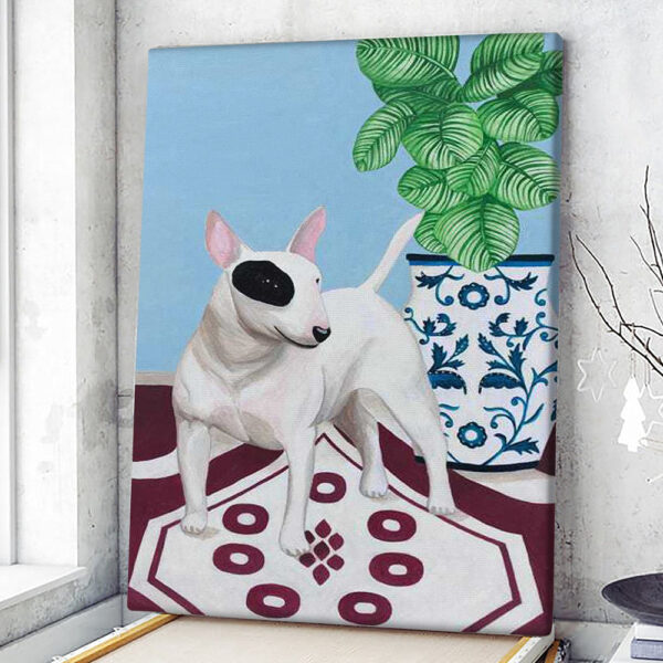 Dog Portrait Canvas – English Bull Terrier With Plant – Canvas Print – Dog Wall Art Canvas – Dog Poster Printing – Furlidays