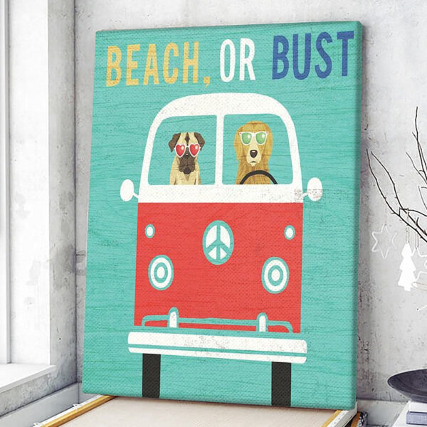 Dog Portrait Canvas – Beach Bums Bus Canvas Print – Dog Wall Art Canvas – Dog Canvas Art – Dog Poster Printing – Furlidays