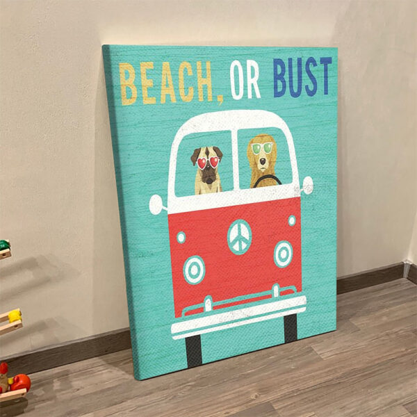 Dog Portrait Canvas – Beach Bums Bus Canvas Print – Dog Wall Art Canvas – Dog Canvas Art – Dog Poster Printing – Furlidays