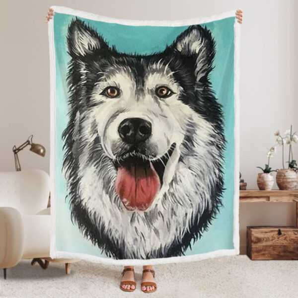 Dog Throw Blanket – Dog Painting Blanket – Husky Face – Dog Face Blanket – Furlidays