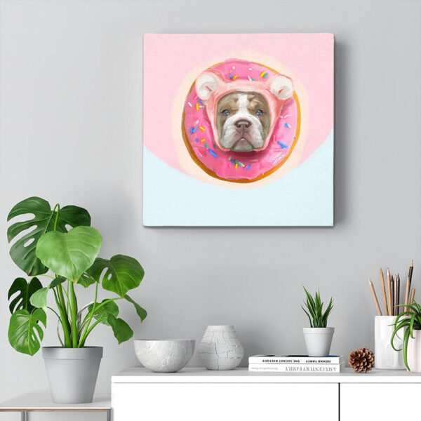 Dog Square Canvas – Sweet Bulldog Donut – Canvas Print – Dog Wall Art Canvas – Dog Canvas Print – Canvas With Dogs On It – Furlidays