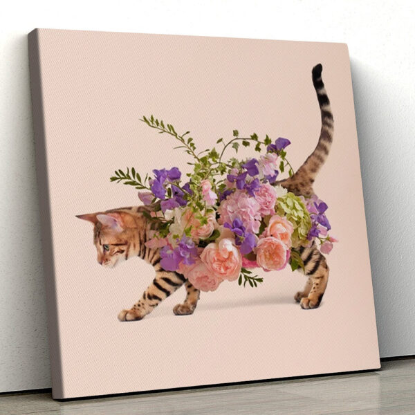Cat Square Canvas – Flower Cat – Canvas Print – Cats Canvas Print – Cat Wall Art Canvas – Furlidays