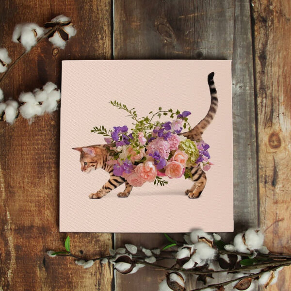 Cat Square Canvas – Flower Cat – Canvas Print – Cats Canvas Print – Cat Wall Art Canvas – Furlidays