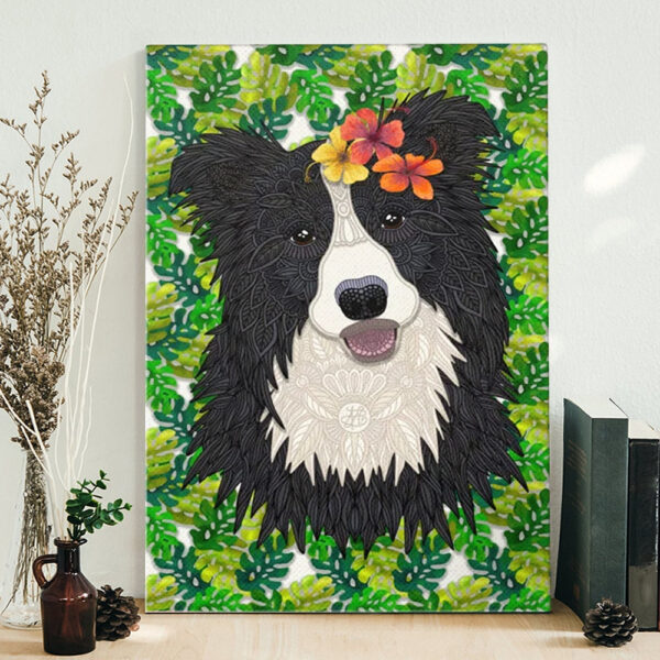 Dog Portrait Canvas – Tropical Border Collie – Canvas Print – Canvas With Dogs On It – Dog Poster Printing – Furlidays