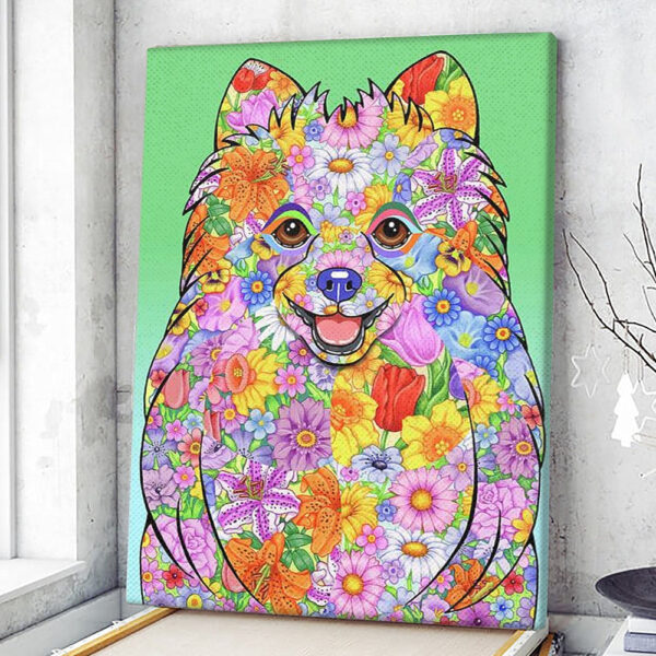 Dog Portrait Canvas – Flowers Pomeranian Canvas Print – Dog Wall Art Canvas – Dog Canvas Art – Dog Poster Printing – Furlidays