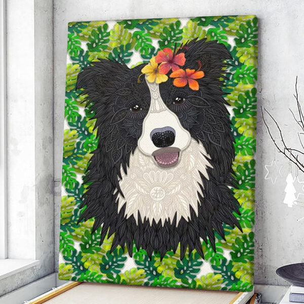 Dog Portrait Canvas – Tropical Border Collie – Canvas Print – Canvas With Dogs On It – Dog Poster Printing – Furlidays