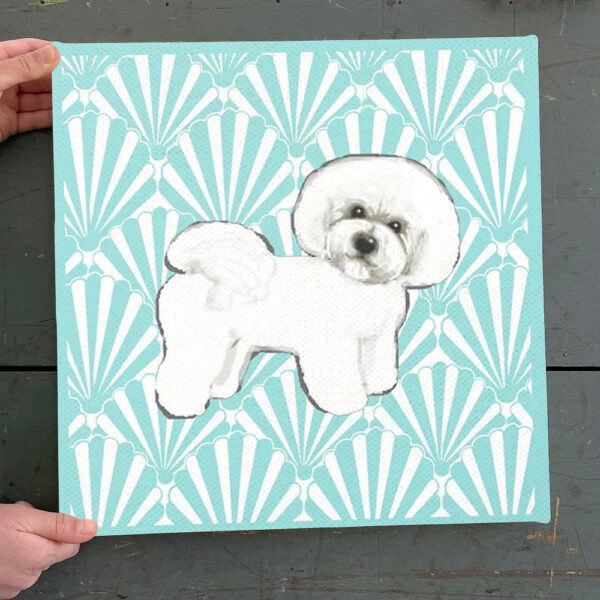 Dog Square Canvas – Bichon Frise At The Beach – Seashell Blue Canvas Print – Dog Poster Printing – Dog Canvas Print – Furlidays