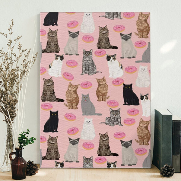 Cat Portrait Canvas – Cats With Donuts Cute Cat – Cat Portraits – Canvas Print – Cat Poster Printing – Furlidays