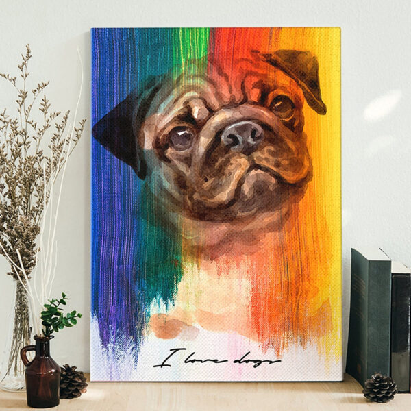 Dog Portrait Canvas – Rainbow Pug Dog Canvas Pictures – Canvas Print – Dog Painting Posters – Dog Canvas Art – Dog Wall Art Canvas – Furlidays