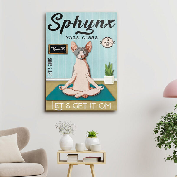 Sphynx Yoga Class Let’s Get It Om – Cat Pictures – Cat Canvas Poster – Cat Wall Art – Gifts For Cat Lovers – Furlidays