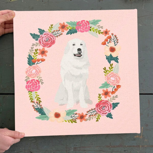 Dog Square Canvas – Great Pyrenees Dog Floral Wreath – Canvas Print – Dog Wall Art Canvas – Dog Poster Printing – Furlidays