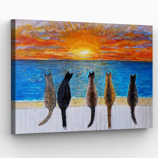 Cat Landscape Canvas – Cat Beach Sunset – Canvas Print – Cat Painting Posters – Cat Canvas – Furlidays