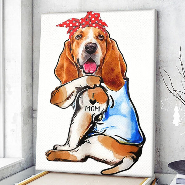 Dog Portrait Canvas – Basset Hound – I Love Mom Tattoo – Canvas Print – Dog Canvas Art – Furlidays