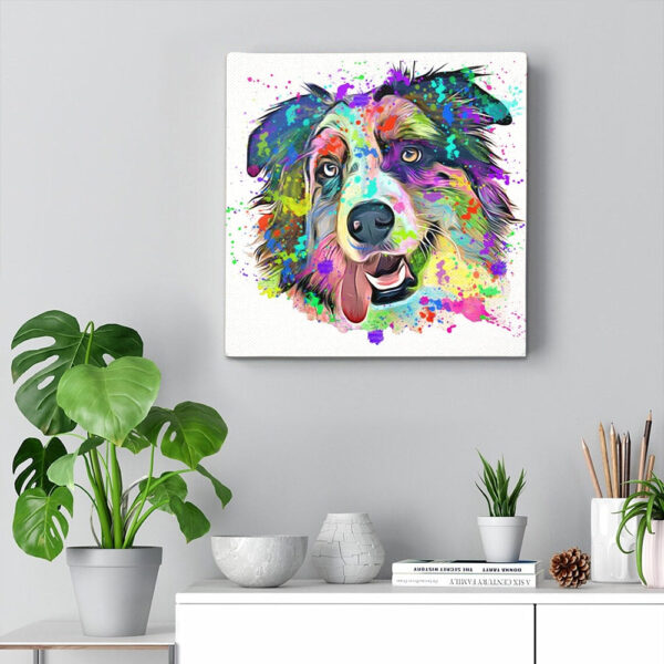 Dog Square Canvas – Colorful Australian Shepherd – Dog Lovers Canvas Print – Dog Wall Art Canvas – Dog Poster Printing – Furlidays