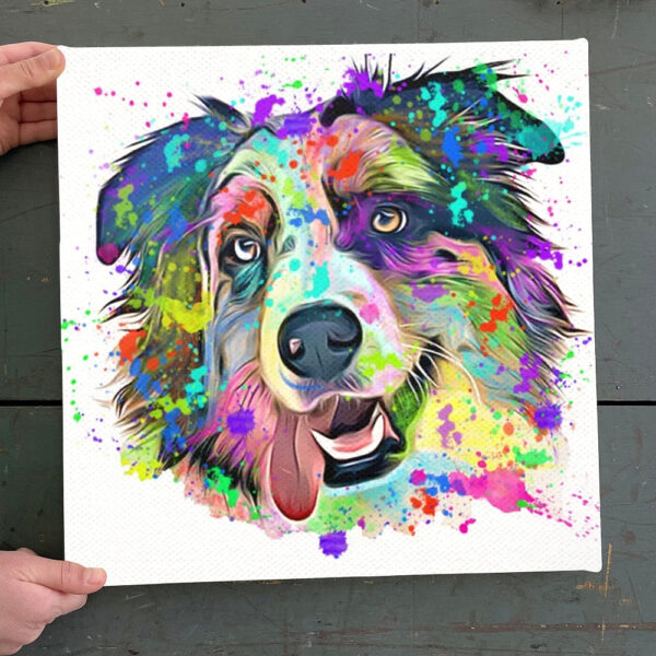 Dog Square Canvas – Colorful Australian Shepherd – Dog Lovers Canvas Print – Dog Wall Art Canvas – Dog Poster Printing – Furlidays