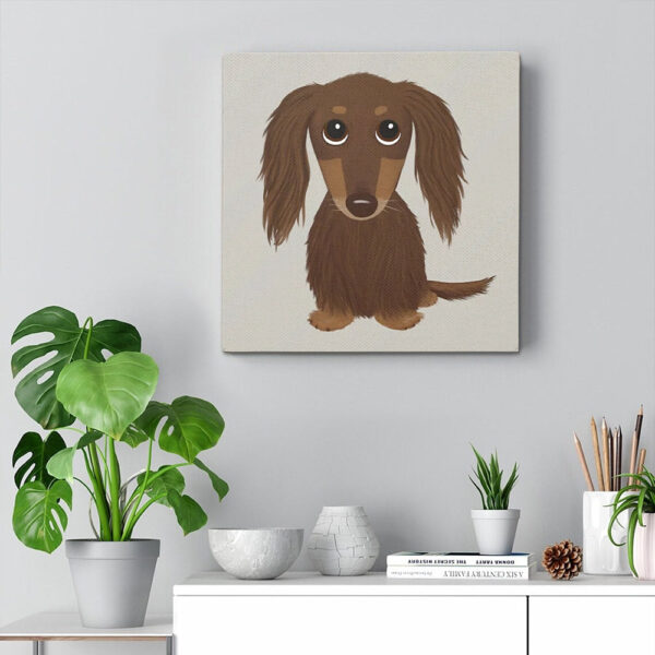 Dog Square Canvas – Cute Dog – Longhaired Chocolate Dachshund – Dog Canvas Print – Dog Wall Art Canvas – Furlidays
