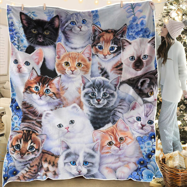 Cat Fleece Blanket – Cat Blankets For Sofa – Cat Throw Blanket – Blanket With Cats – Kitten Collage – Furlidays