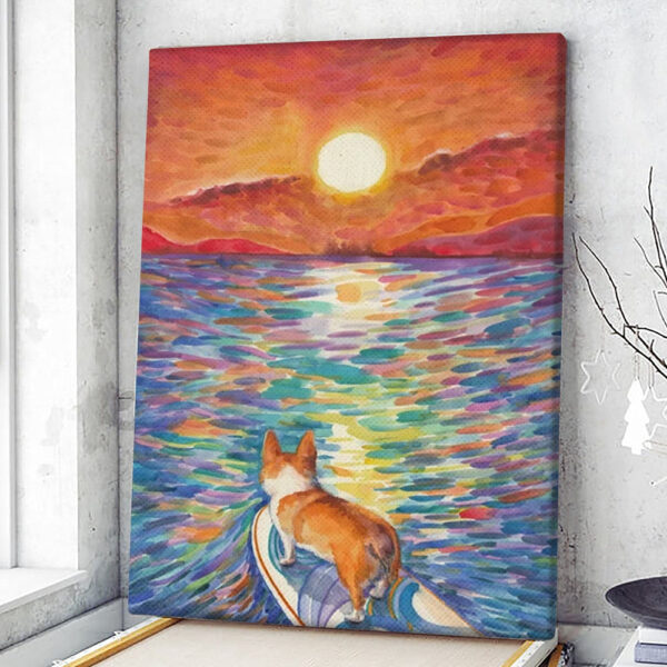 Dog Portrait Canvas – Corgi – Sunset Surfer – Canvas Print – Dog Wall Art Canvas – Dog Canvas Print – Furlidays