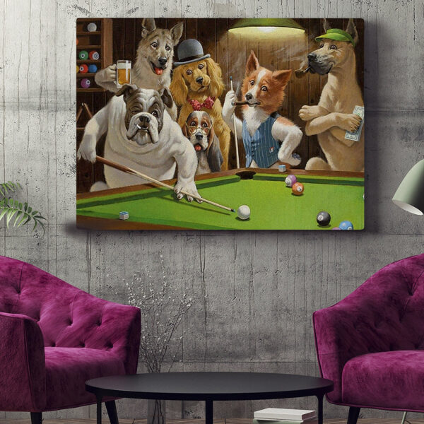 Dog Landscape Canvas – Dogs Playing Pool – Canvas Print – Dog Wall Art Canvas – Dog Poster Printing – Furlidays