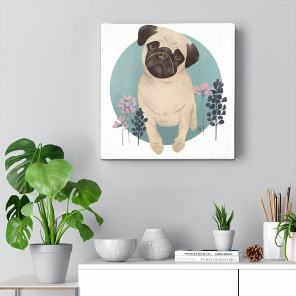 Dog Square Canvas – Dog Wall Art Canvas – Pug With Wildflowers – Canvas Print – Dog Canvas Print – Dog Canvas Art – Furlidays