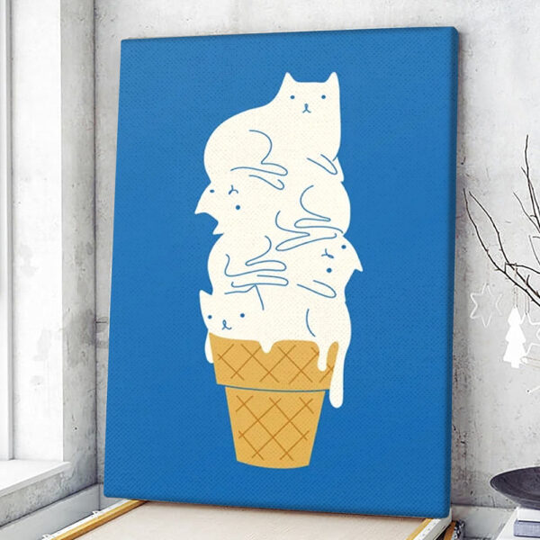 Cat Portrait Canvas – Cats Ice Cream – Canvas Print – Cats Canvas Print – Cat Wall Art Canvas – Furlidays