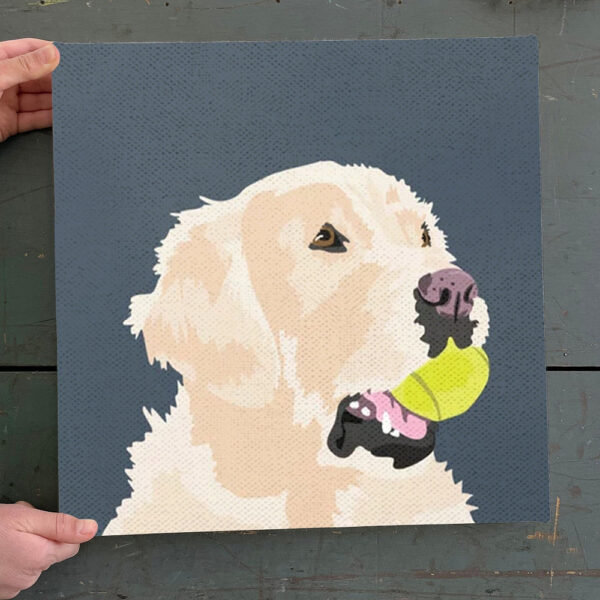 Dog Square Canvas – Golden Retriever With Tennis Ball – Canvas Print – Dog Painting Posters – Dog Canvas Art – Furlidays
