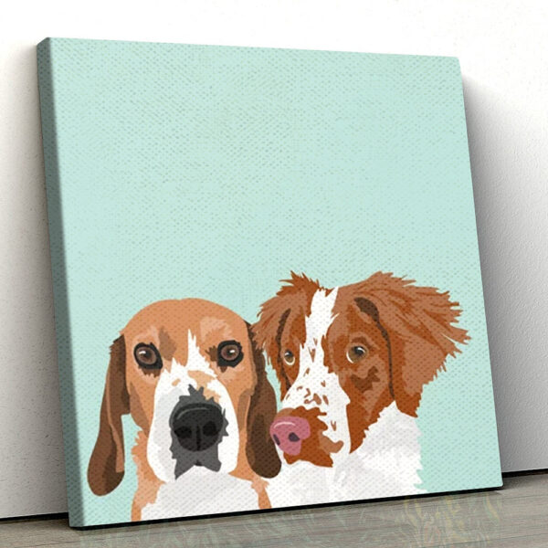 Dog Square Canvas – Beagle And Brittany – Canvas Print – Dog Canvas Print – Dog Canvas Art – Dog Painting Posters – Furlidays