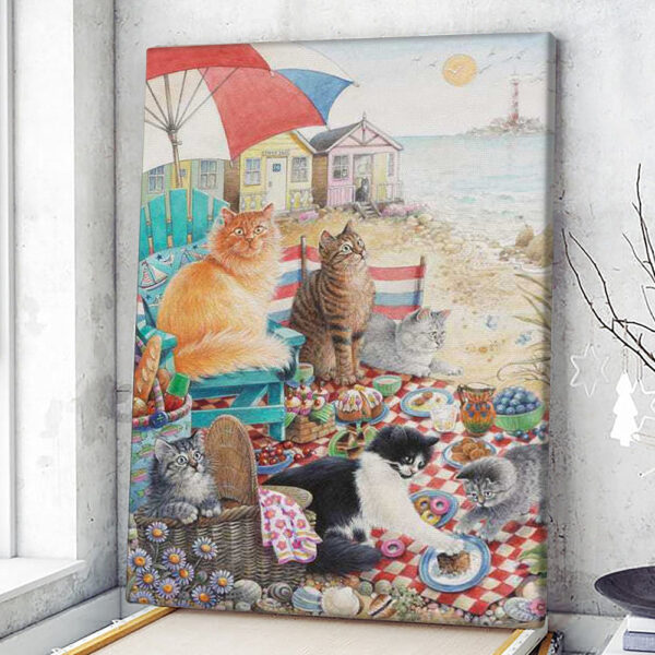 Cat Portrait Canvas – Summer Picnic With Cats – Canvas Print – Cat Wall Art Canvas – Canvas With Cats On It – Cats Canvas Print – Furlidays