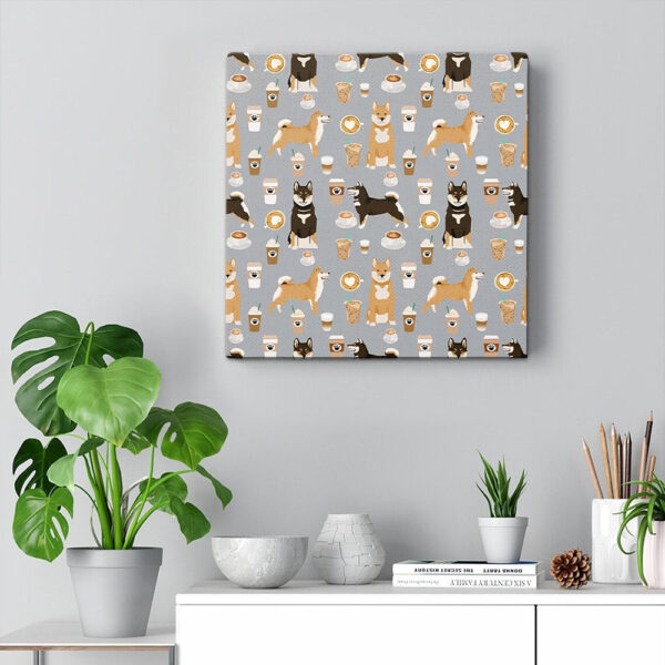 Dog Square Canvas – Shiba Inu Coffee Dog – Dogs Canvas Print – Dog Painting Posters – Dog Wall Art Canvas – Furlidays