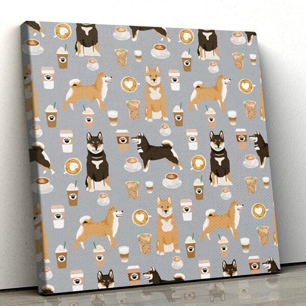 Dog Square Canvas – Shiba Inu Coffee Dog – Dogs Canvas Print – Dog Painting Posters – Dog Wall Art Canvas – Furlidays