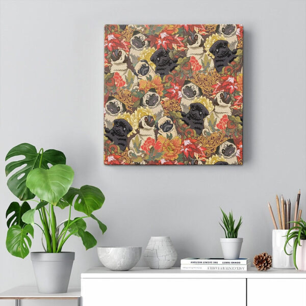 Dog Square Canvas – Because Pugs Autumn – Canvas Print – Dog Canvas Art – Canvas With Dogs On It – Dog Painting Posters – Furlidays