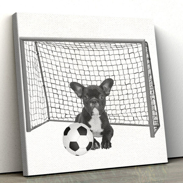 Dog Square Canvas – French Bulldog – Soccer Goal – Frenchie Dog – Canvas Print – Dog Painting Posters – Dog Wall Art Canvas – Furlidays
