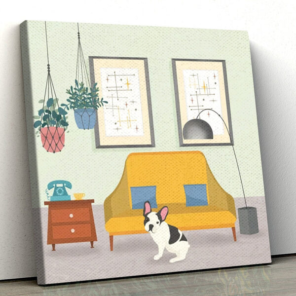 Dog Square Canvas – Hanging Plants And A French Bulldog – Canvas Print – Dog Poster Printing – Dog Canvas Print – Furlidays